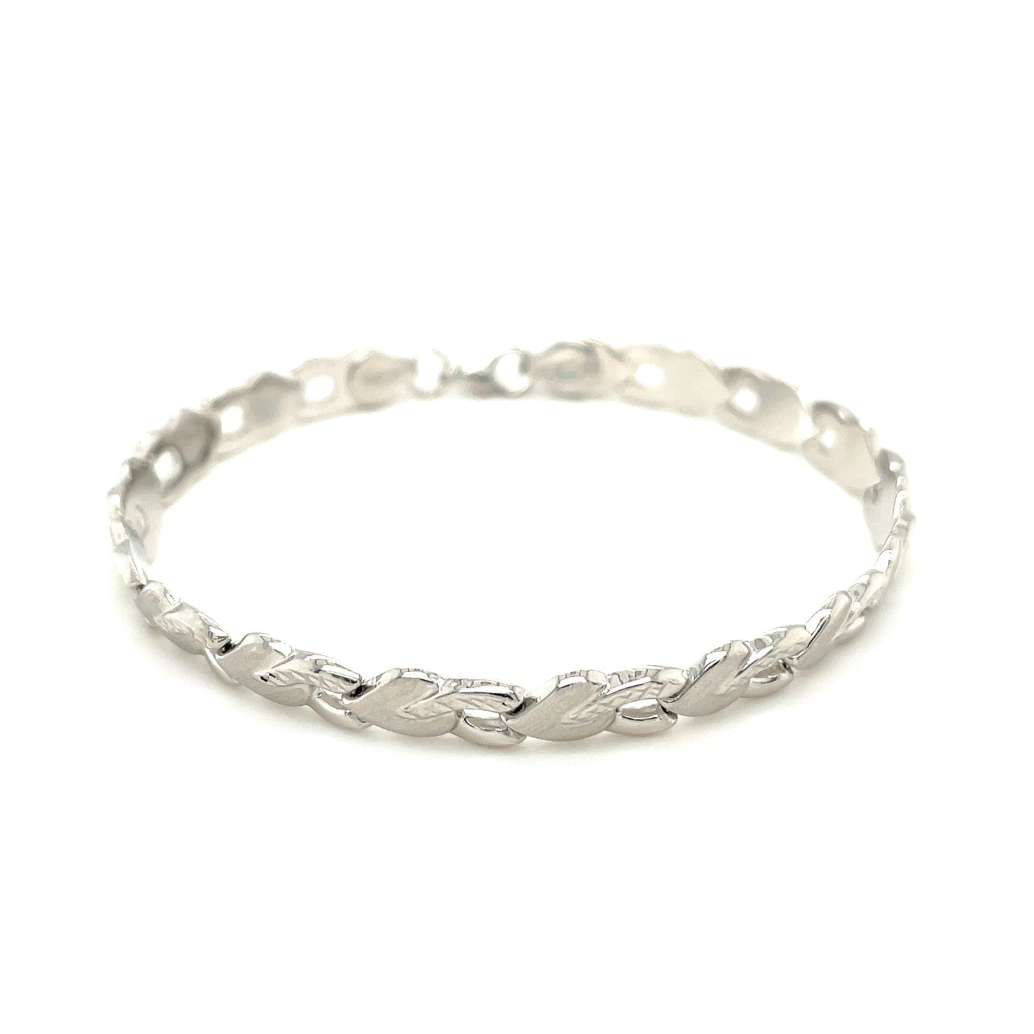14k White Gold Heart Shape Textured Bracelet (6.35 mm) - Peelerie